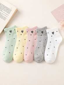 Lowkey Lull 1/5 Pairs Heart-Shaped Multicolor Mesh Short Socks - Multicolor - View 2