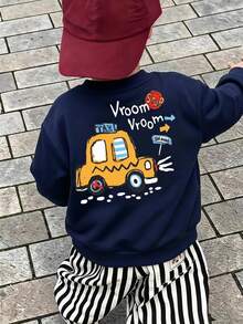 THE HAPPY LOOK Young Boy Casual Comfortable Everyday Versatile Car Pattern Crew Neck Sweatshirt - Royal Blue - View 6