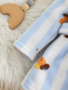 Cozy Pixies 新生女嬰保暖內裡加厚圓領長袖前綁帶睡袍，百搭舒適，適合秋冬 - 淺藍色 - 查看 4