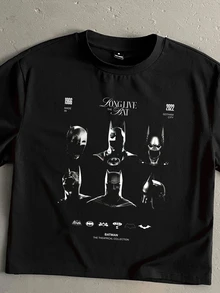 BATMAN X SHEIN StoneGrade Men's Cartoon Graphic Print Crew Neck T-Shirt - Black - View 3