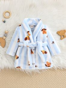 Cozy Pixies 新生女嬰保暖內裡加厚圓領長袖前綁帶睡袍，百搭舒適，適合秋冬 - 淺藍色 - 查看 3