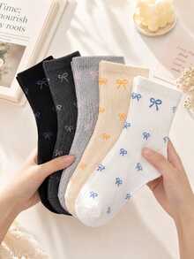 Lowkey Lull 1/5 Pairs Multi-Bow Mid-Calf Socks - Multicolor - View 2