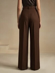 Anewsta Women's Modern Commute Versatile Design Pocket Draped Fashion Loose Slimming Pleated Wide Leg Casual Long Pants - Clay Red - View 2