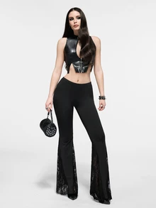 Cryptelle Women's All-Season Water Drop Neck Sleeveless PU Corset Top, Gothic Style, Halloween, Sexy, Y2K,Versatile - Black - View 5