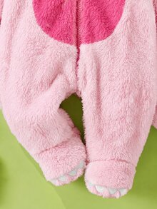 SHEIN 新生兒嬰兒恐龍造型服 男孩/女孩可愛秋冬拼色卡通連帽毛絨連身衣套裝 - 淺粉色 - 查看 7