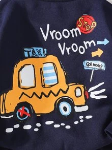 THE HAPPY LOOK Young Boy Casual Comfortable Everyday Versatile Car Pattern Crew Neck Sweatshirt - Royal Blue - View 4