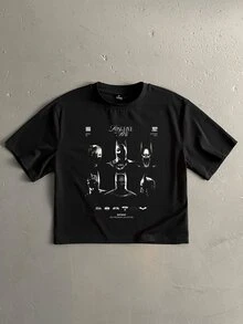 BATMAN X SHEIN StoneGrade Men's Cartoon Graphic Print Crew Neck T-Shirt - Black - View 1