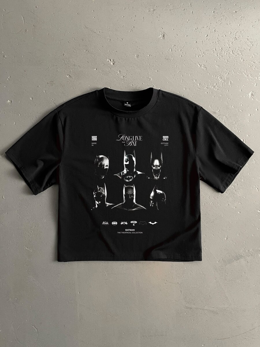 BATMAN X SHEIN StoneGrade Men's Cartoon Graphic Print Crew Neck T-Shirt - Black - View 1