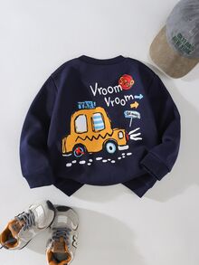 THE HAPPY LOOK Young Boy Casual Comfortable Everyday Versatile Car Pattern Crew Neck Sweatshirt - Royal Blue - View 3