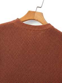 Manfinity CasualKnits 男士純色圓領休閒百搭針織背心，男孩秋冬日常新款套頭毛衣 - 橘色 - 查看 5