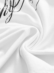 ROMWE Y2K Plus Size Women's Lace Trim Letter Print Fitted Versatile Camisole Tank Top - White - View 4