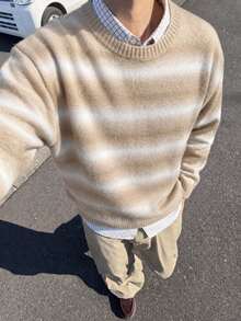 NEOSTRIT 男士字母圖案做舊設計落肩圓領純色毛衣，情侶套裝穿搭 - 黃色 - 查看 8