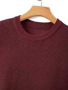 Manfinity CasualKnits 男士純色圓領休閒百搭針織背心 約會之夜 辦公室 日出色 象牙白 秋冬 假日 節慶 街頭風 冬季 - 紅色 - 查看 4