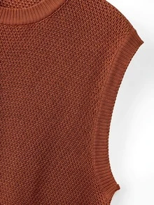 Manfinity CasualKnits 男士純色圓領休閒百搭針織背心，男孩秋冬日常新款套頭毛衣 - 橘色 - 查看 3