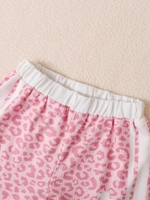 SHEIN 女童 2 件組針織翻領長袖寬鬆版型 T 恤套裝 冬季 棕色 - 粉色 - 查看 5