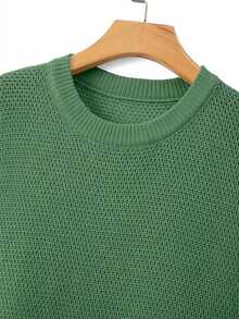 Manfinity CasualKnits 男士純色圓領休閒百搭針織背心 適合約會之夜、辦公室、日出色、米白色、秋季、假期、節慶、秋季街頭風、冬季 - 橄欖綠 - 查看 4