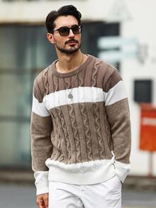 Manfinity CasualKnits 男士拼色休閒日常穿著長袖針織衫 - 彩色 - 查看 3