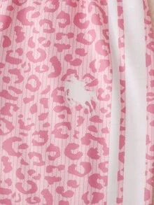 SHEIN 女童 2 件組針織翻領長袖寬鬆版型 T 恤套裝 冬季 棕色 - 粉色 - 查看 6