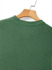 Manfinity CasualKnits 男士純色圓領休閒百搭針織背心 適合約會之夜、辦公室、日出色、米白色、秋季、假期、節慶、秋季街頭風、冬季 - 橄欖綠 - 查看 7