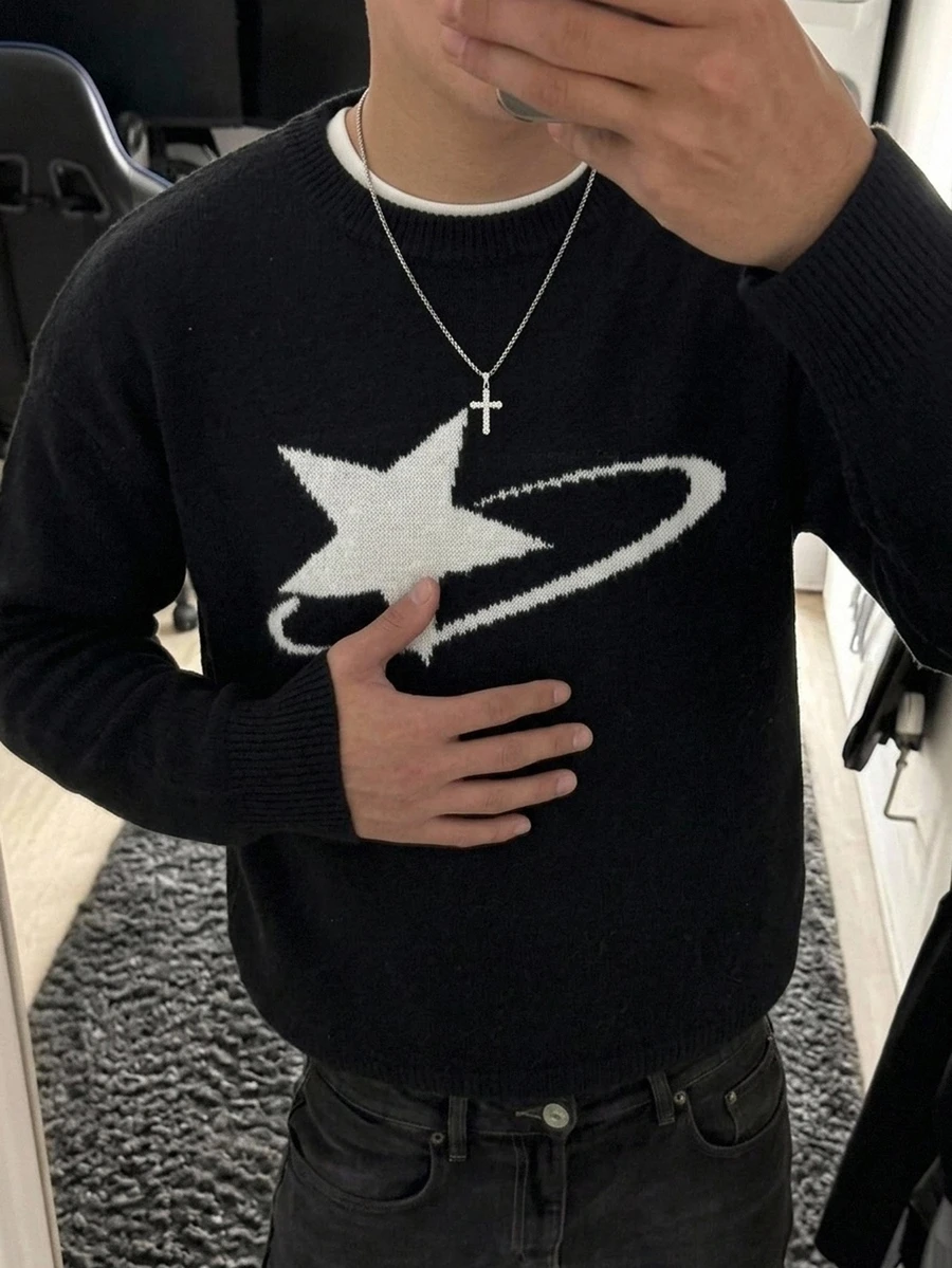 Manfinity CasualKnits 新款秋冬圓領套頭長袖男士毛衣 - 黑色 - 查看 1