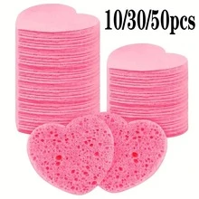 10/30/50 Buah Spons Wajah Berbentuk Hati yang Dikompresi untuk Membersihkan, Bantalan Spons Pembersih Wajah Alami untuk Eksfoliasi, Cocok untuk Penggunaan di Rumah dan Perjalanan - Watermelon Pink - View 1