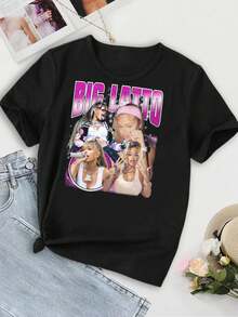 Women's Big Latto Vintage Bootleg Tee Rare Graphic Shirt Hip Hop Fashion Retro Style - Black - View 2