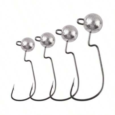 10pcs Wide Belly Crank Lure Lead Head Hooks, Anti-Snag Bottom Soft Bait Hooks With Barbs, Lead Head Worm Hooks, Fishing Tackle Accessories