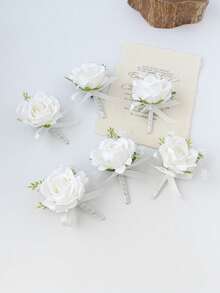 2/4/6pcs Set Artificial Rose Boutonniere For Men, Suitable For Bohemian Style Weddings, Formal Occasions, Anniversaries And Other Events