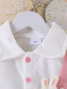 2pcs Girls Cute Bunny Short Sleeve Top And Bib Dress Set, Summer - Pink - View 7