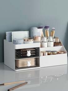 1pc White Rabbit Shaped Storage Box, Makeup Organizer, Stationery Holder, Desk Drawer Organizer For Home, Office, Dorm