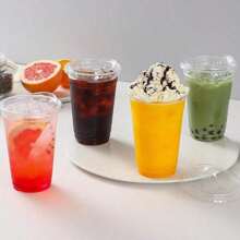 50/40/30/20/10pcs Reusable Transparent Plastic Cups With Lids, Suitable For Ice Cream, Coffee, Juice And Beverages, Great For Wedding Parties