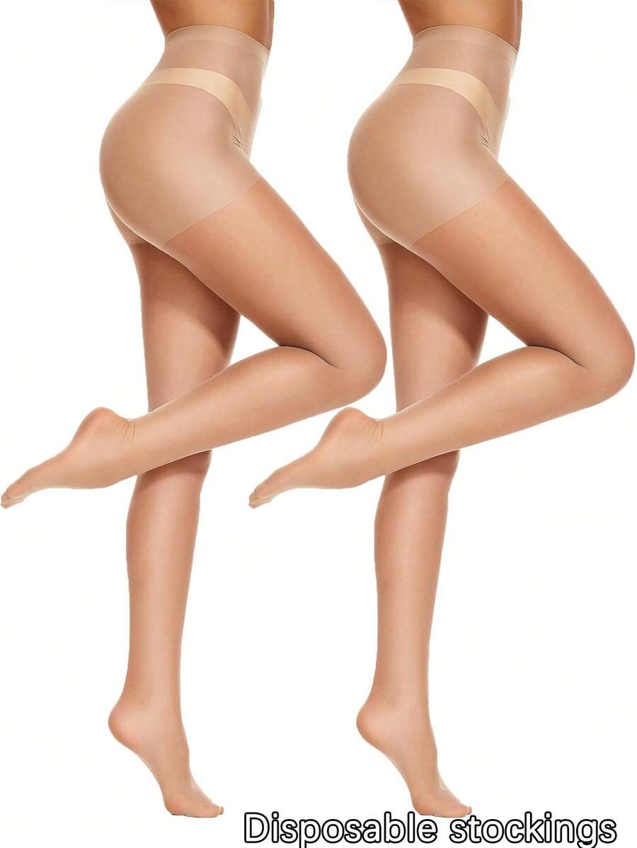 1/2/3双装女士透明连裤袜，超薄长筒袜，高腰塑形紧身裤，一次性透明丝袜，腿部塑形装饰袜，日常穿着