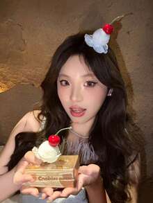 1个/2个/4个可爱樱桃蛋糕蕾丝绒球发夹，侧刘海发夹，生日拍照配饰，发饰 - 彩色 - 查看 10