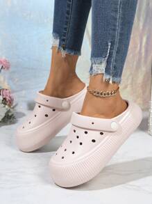Women's Pink Hollow Out Sandals, Cute Bubblegum Pink Thick Sole Holey Shoes, Slip-On Casual Student Summer Outdoor Wear Non-Slip Beach Slides