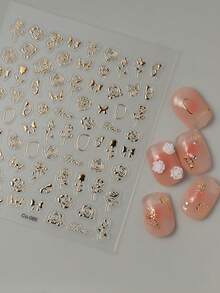 1 Pc 5D Gold Rose Nails Art Stickers DIY Adhesive Sliders Nail Polish Manicure Sticker Decals - Gold - View 4