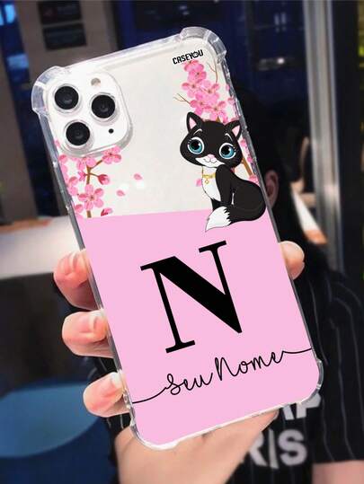 Capa Gatinho Inicial + Nome Celular Personalizada