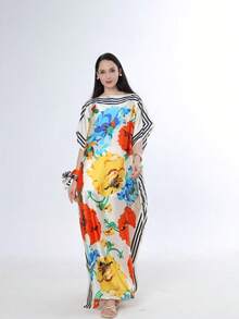 1 chiếc khăn choàng dài cỡ lớn sang trọng bằng lụa in họa tiết dành cho nữ, khăn choàng nhẹ in hoa, thích hợp mặc ở nhà vào mùa hè/thu, phù hợp với phòng máy lạnh, kiểu dáng kín đáo như áo kaftan mùa xuân. - đỏ xanh - Xem 17