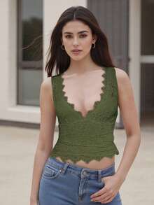 Plus Size Basic Tops - Dark Green - View 3