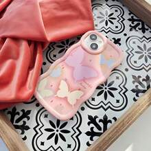 1 pieza Funda de teléfono con patrón de mariposa de onda de dopamina del milenio de colores, compatible con iPhone 16/compatible con Redmi Note 11 4G/compatible con Galaxy A55/compatible con Infinix Note 30/compatible con Moto E30 - Rosa - Ver 4