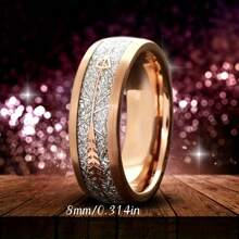 Modna i luksusowa obrączka ze stali nierdzewnej z jego i jej imitacją meteorytu i poroża jelenia Zestaw ślubny w kolorze różowego złota, obrączka z różowego złota Rocznica pamiątkowa obrączka