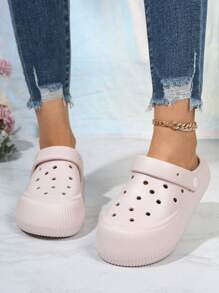 Women's Pink Hollow Out Sandals, Cute Bubblegum Pink Thick Sole Holey Shoes, Slip-On Casual Student Summer Outdoor Wear Non-Slip Beach Slides