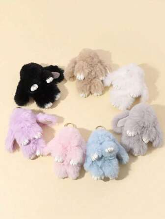 1 件-[BunnyLulu] 手工制作柔软兔子绒球钥匙扣，DIY 包包挂饰，手机挂饰，钥匙扣，车镜配件，时尚配饰，毛绒吊坠，适合女士女孩女士儿童的礼物，白色灰色黑色粉色紫色蓝色
