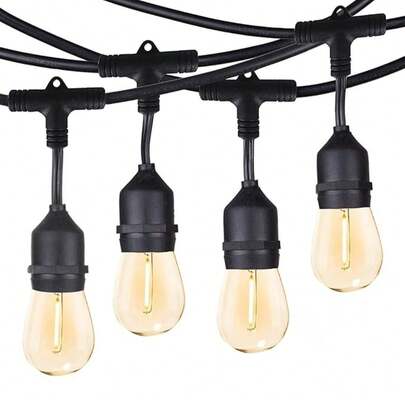 1 Set 8-Function Solar Powered S14 Outdoor String Lights, Solar Camping Lights Suitable For Outdoor Garden Patio Corridor Decoration, Camping, Stall Atmosphere Decoration, Wedding Decoration, Black Thick Line Hanging Separate Style S14 String Lights, Available In 5m 10-Bulb Solar Style (Includes 2 Accessories), 5m 10-Bulb Solar With Remote Control Style (Includes 3 Accessories), 10m 20-Bulb Solar Style