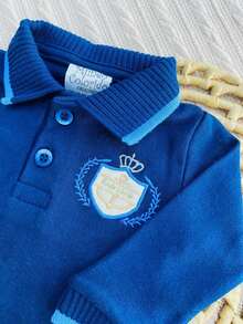 Baby Set Embroidered Bodysuit And Pants With Belt - Elegance And Comfort For Your Baby Size P/M/L - 藏蓝色 - 查看 3