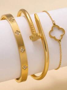 1pc/3pcs Stainless Steel Tarnish-Proof Luxury Zirconia Micro Diamond Bangle Bracelet, Unisex Design, Suitable For Mother's Day, Valentine's Day, Dates