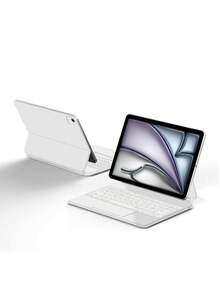 Spanish Keyboard Cover, Compatible With IPad Air 11/13 Inch M3/2025 A16 11th/10th Gen; Keyboard Cover, Compatible With IPad Pro 11 Inch/12.9 Inch/13 Inch M4/M2 6th/5th/4th Gen; 10.9 Inch Smart Protective Case, Wireless Multi-Touch, Backlit, Magnetic Design, White