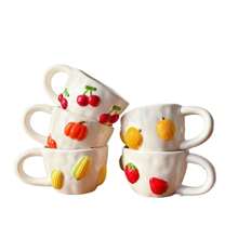 1pc Ceramic Coffee Mugs Fruit Cherry Graphic Print Coffee Cups 13.5 Oz/250 Ml Milk Tea Cup Ins Korean Style Oatmeal Breakfast Mug Drinkware Kitchen For Holiday Gift Giving Back To School