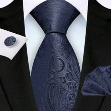3pcs/Set 8cm Paisley Pattern Necktie, Pocket Square, Cufflinks Men's Tie Set, High Quality Classic Fashion Business Casual Tie Set, Men Wedding/Party/Christmas Gift