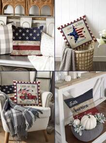 4pcs/1pc Independence Day Pillowcase, American Independence Day Decorative Pillow Cover, Red, White, Blue Striped Design, Pentagram, Truck, Flower Pattern Design, Used For Party Decoration In Living Rooms, Sofas, And Bedrooms | 18x18 Inches | Zipper Closure | Soft And Comfortable Fabric - Durable, Fade Resistant, Machine Washable, Suitable For Independence Day Gifts, Independence Day Decorations, And Home Decor. No Pillow Core