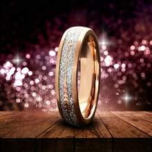 A Fashionable And Luxurious Stainless Steel Wedding Ring With His And Her Imitation Meteorite And Deer Antler Rose Golden Wedding Set, Rose Gold Wedding Ring Anniversary Commemorative Wedding Ring